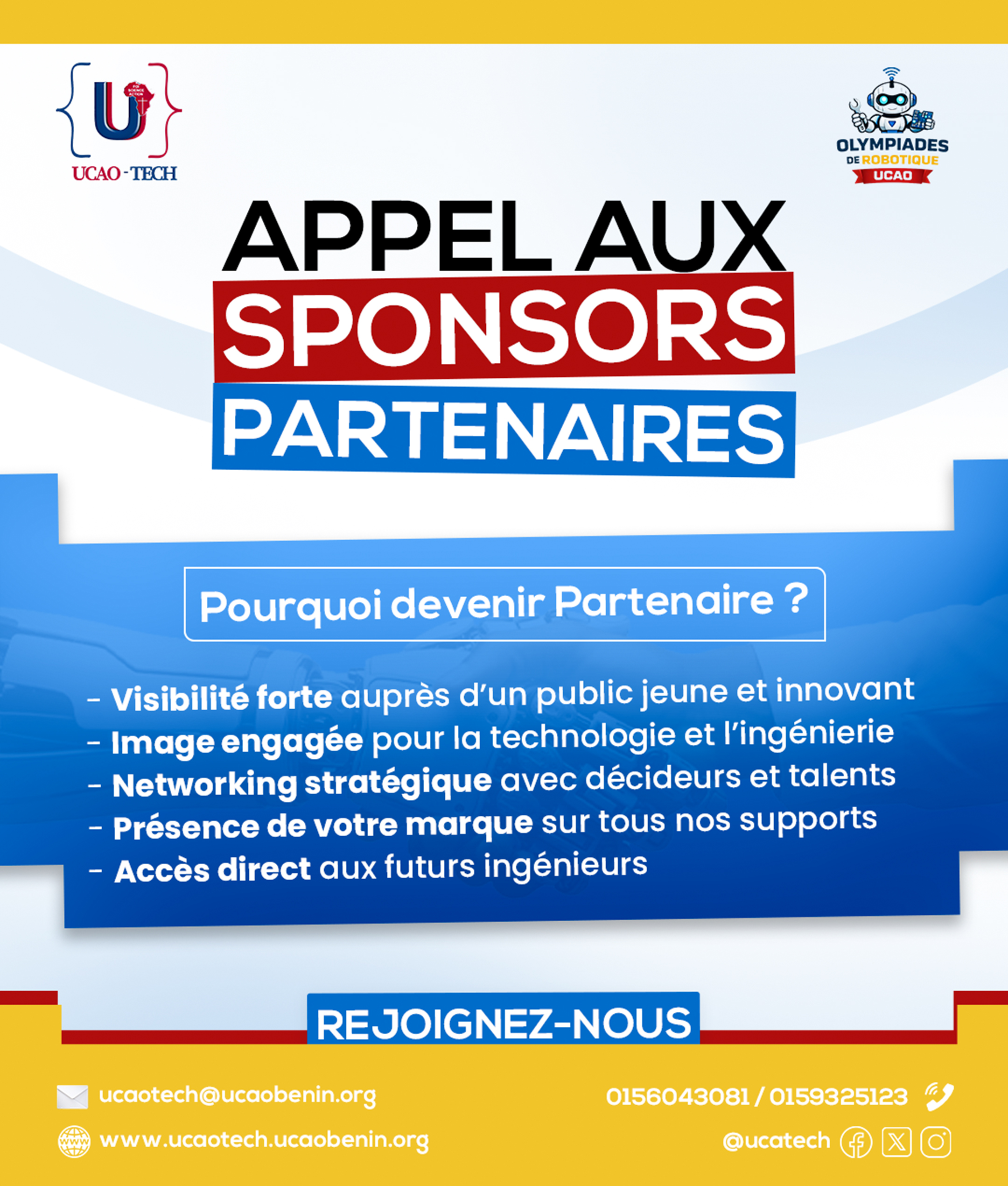 Appel à sponsors et partenaires - Olympiade de Robotique UCAO